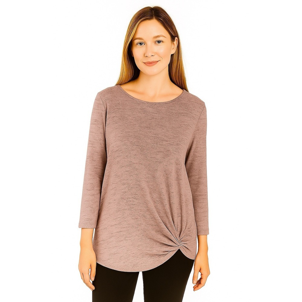 Chelsea & Theodore Sweater Top‎ Small Faux Front Knot Gray Pink Beige Super Soft